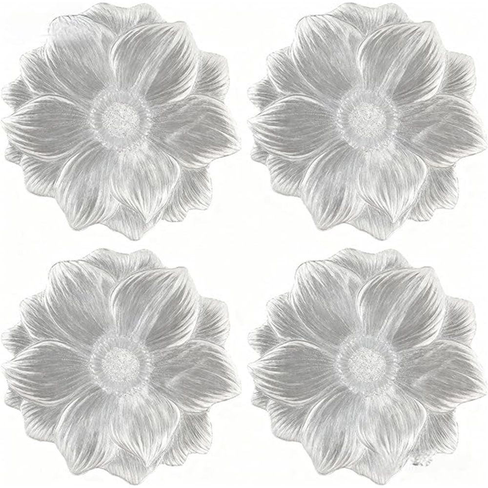 Silver Placemats 15" Set of 6, Pressed Lotus Flower Design, Washable & Non-Slip pvc - Perfect for Dinner, Holiday, Wedding Decor & Party Table Settings Kemu |Fashion Home Kitchen Beauty