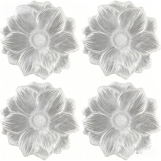 Silver Placemats 15" Set of 6, Pressed Lotus Flower Design, Washable & Non-Slip pvc - Perfect for Dinner, Holiday, Wedding Decor & Party Table Settings Kemu |Fashion Home Kitchen Beauty
