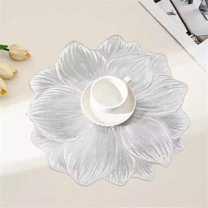 Silver Placemats 15" Set of 6, Pressed Lotus Flower Design, Washable & Non-Slip pvc - Perfect for Dinner, Holiday, Wedding Decor & Party Table Settings Kemu |Fashion Home Kitchen Beauty