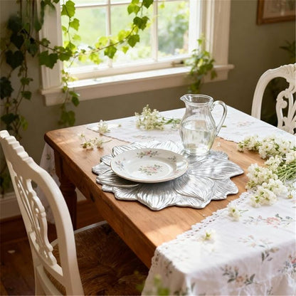 Silver Placemats 15" Set of 6, Pressed Lotus Flower Design, Washable & Non-Slip pvc - Perfect for Dinner, Holiday, Wedding Decor & Party Table Settings Kemu |Fashion Home Kitchen Beauty