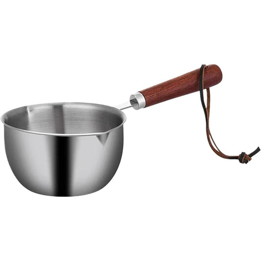 Stainless steel mini pot - butter warmer, (500ml) coffee/milk warmer, mini sauce pan for coffee, ideal for seafood butter warmers,melting pot With dual spouts and wooden handle Kemu |Fashion Home Kitchen Beauty