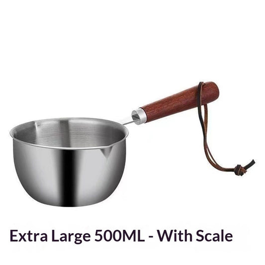 Stainless steel mini pot - butter warmer, (500ml) coffee/milk warmer, mini sauce pan for coffee, ideal for seafood butter warmers,melting pot With dual spouts and wooden handle Kemu |Fashion Home Kitchen Beauty