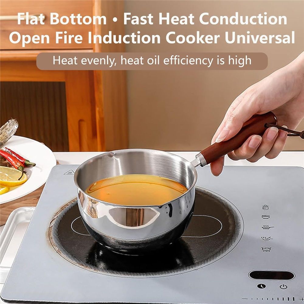 Stainless steel mini pot - butter warmer, (500ml) coffee/milk warmer, mini sauce pan for coffee, ideal for seafood butter warmers,melting pot With dual spouts and wooden handle Kemu |Fashion Home Kitchen Beauty