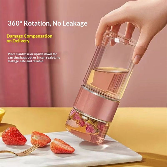 Tea InfuserBottle, 500ml Double Layer Leakage Proof Glass Water Bottle Travel Water Separation Tea Bottle Mug Cup for Office Travel Home(rose gold) Kemu |Fashion Home Kitchen Beauty