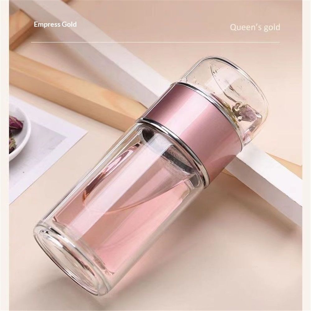 Tea InfuserBottle, 500ml Double Layer Leakage Proof Glass Water Bottle Travel Water Separation Tea Bottle Mug Cup for Office Travel Home(rose gold) Kemu |Fashion Home Kitchen Beauty