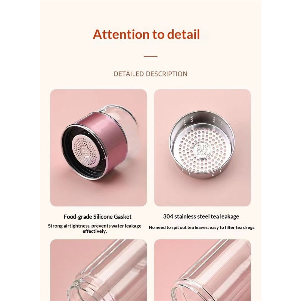Tea InfuserBottle, 500ml Double Layer Leakage Proof Glass Water Bottle Travel Water Separation Tea Bottle Mug Cup for Office Travel Home(rose gold) Kemu |Fashion Home Kitchen Beauty