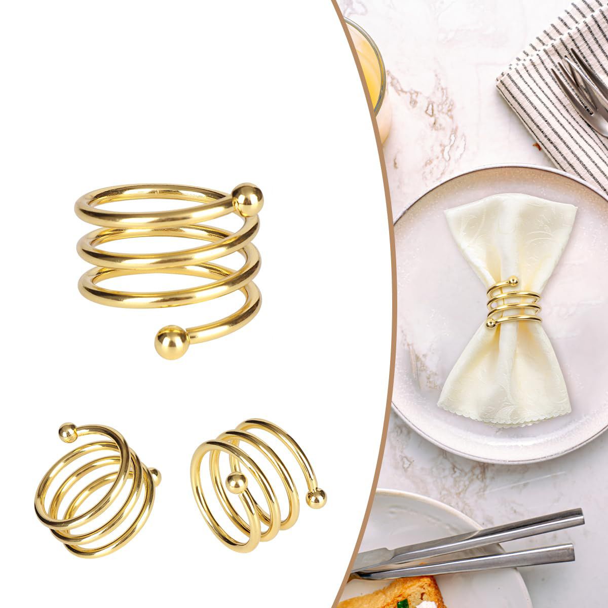 Satin Cloth Napkins and Napkin Rings Set of 12, Smooth Fabric Table Napkins and Napkin Holder for Wedding, Birthday Dinner Party, Family Gatherings, Table Decor (gold) Kemu |Fashion Home Kitchen Beauty
