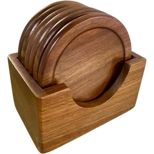 Coasters for Drinks Coffee Table Walnut Drink Coasters Set 6 PCS Wood Cup Coasters 3.5 Inch Non-Slip Round Wooden Coffee Mats with Holder for Bar Party Kemu |Fashion Home Kitchen Beauty
