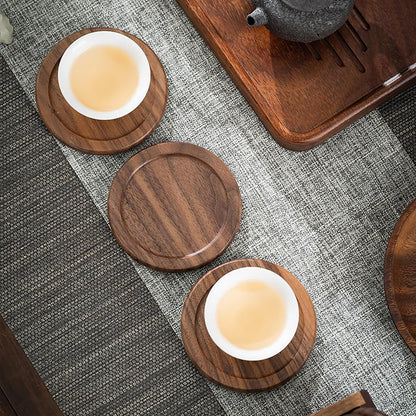 Coasters for Drinks Coffee Table Walnut Drink Coasters Set 6 PCS Wood Cup Coasters 3.5 Inch Non-Slip Round Wooden Coffee Mats with Holder for Bar Party Kemu |Fashion Home Kitchen Beauty