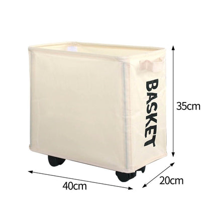 Enlarged Slim Laundry Basket Wash Bag on Wheels, Collapsible Rolling Laundry Hamper, Foldable Narrow Corner Clothes Storage Bins (white)