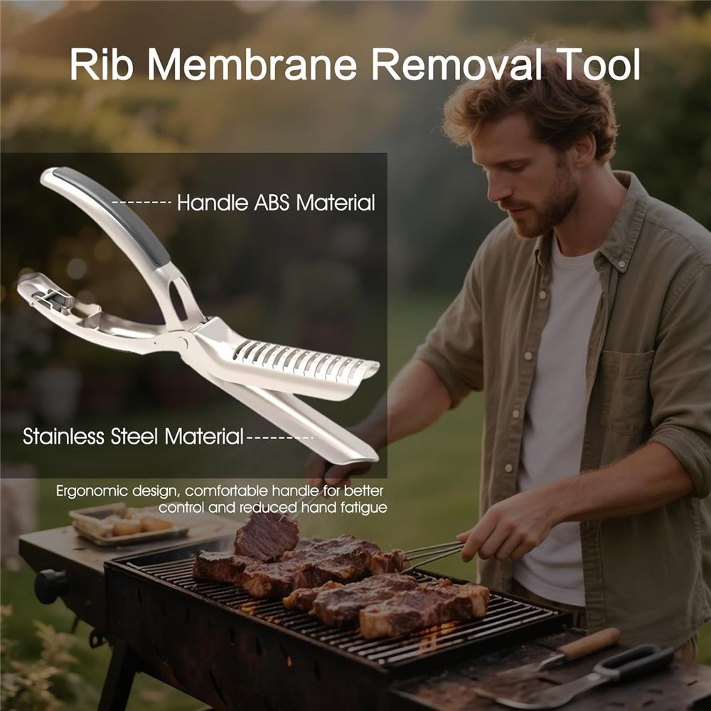 2 Sets Rib Membrane Removal Tool,Stainless Steel Rib Prep Tool Membrane Remover,BBQ Rib Prep Tool with Arc Clamp & Non-Slip Grip for Easy Rib Skinner,Kitchen Gadgets for Barbecue Enthusiasts & Chefs