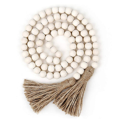 2 pack 58in Wood Bead Garland with Tassels, Farmhouse Rustic Country Decor Prayer Boho Wall Hanging Decoration (Nature)