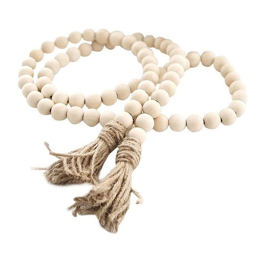 2 pack 58in Wood Bead Garland with Tassels, Farmhouse Rustic Country Decor Prayer Boho Wall Hanging Decoration (Nature) Kemu |Fashion Home Kitchen Beauty