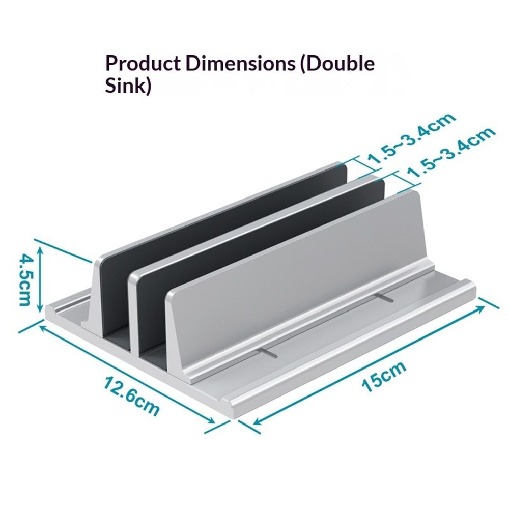 New Vertical aluminum alloy Laptop Stand, Adjustable 2 Slot Aluminum Desktop Holde, Fits Gaming Laptops (Silver)