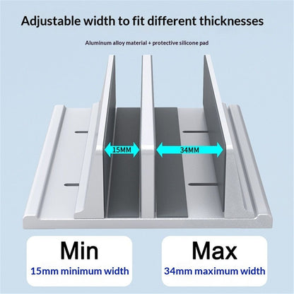 New Vertical aluminum alloy Laptop Stand, Adjustable 2 Slot Aluminum Desktop Holde, Fits Gaming Laptops (Silver)