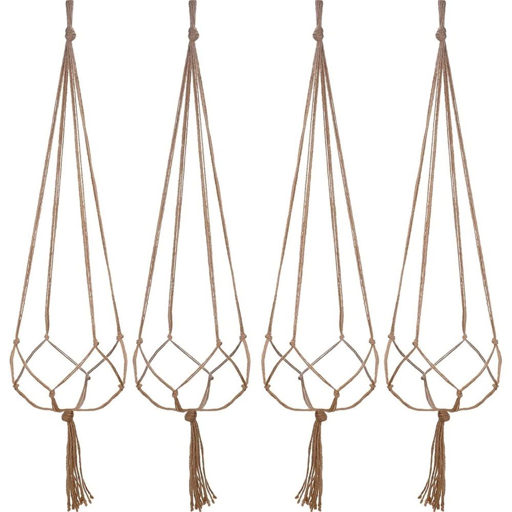 4 pack Hemp Rope Plant Hanger Hanging Planter 47.2 Inch for Plant Pot, Without Pot and Plant (Light Brown-Hemp) Kemu |Fashion Home Kitchen Beauty