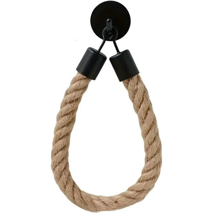 2 pack Rope Toilet Paper Holder - Self Adhesive, No Drill Required, Black, Stainless Steel and Cotton Rope