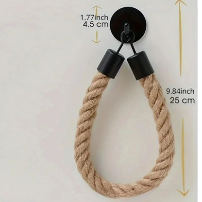 2 pack Rope Toilet Paper Holder - Self Adhesive, No Drill Required, Black, Stainless Steel and Cotton Rope
