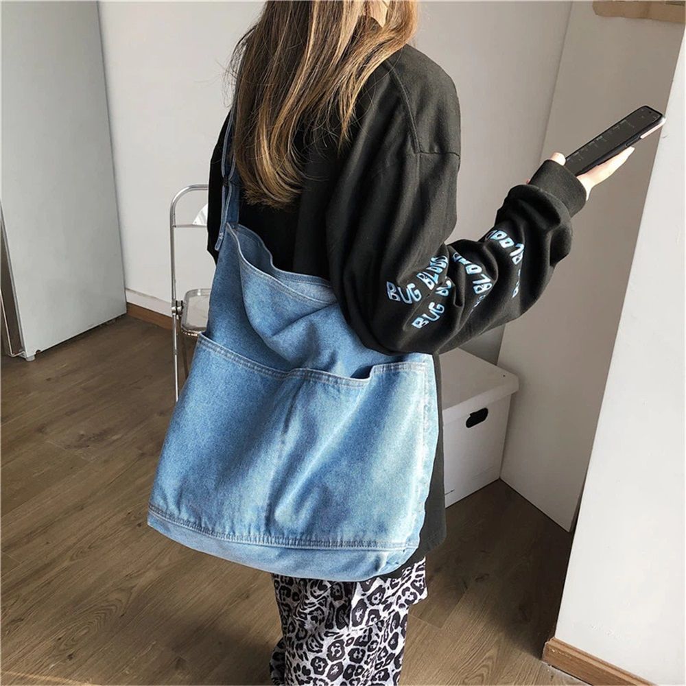 Denim Shoulder Bag Casual Tote Bag Large Handbag Jean Purse for Women,Casual Retro Aesthetic Crossbody Bag Handbag Kemu |Fashion Home Kitchen Beauty