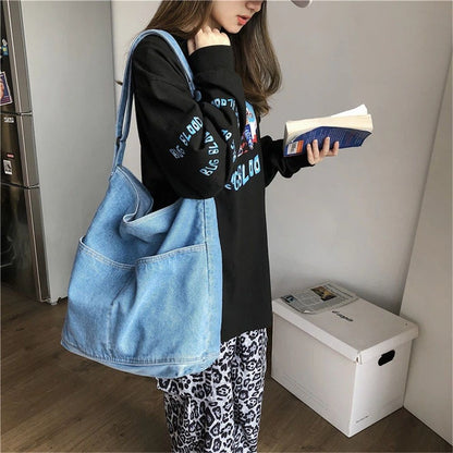 Denim Shoulder Bag Casual Tote Bag Large Handbag Jean Purse for Women,Casual Retro Aesthetic Crossbody Bag Handbag Kemu |Fashion Home Kitchen Beauty