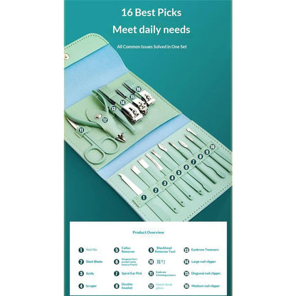 Manicure Set Professional, Nail Clippers, Pedicure Kit, 16 In 1 Grooming Kit Stainless Steel, Toenail Scissors Tools for Men Women Mint Upgraded Version Kemu |Fashion Home Kitchen Beauty