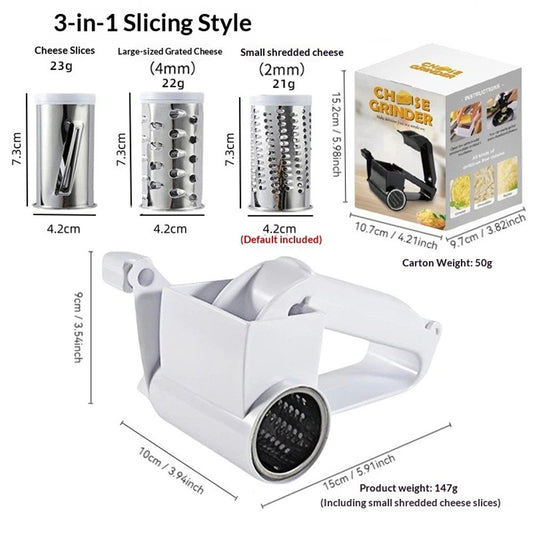 Rotary Cheese Grater with 3 Stainless Steel Drums – Manual Hand Crank Grater for Parmesan, Hard Cheese, Chocolate, Nuts – Durable Handheld Kitchen Tool (White) Kemu |Fashion Home Kitchen Beauty