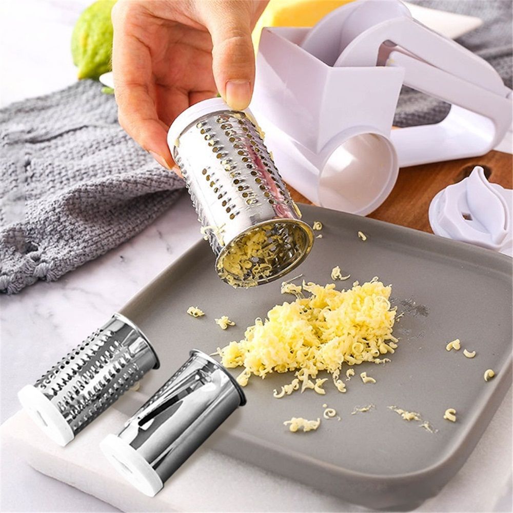Rotary Cheese Grater with 3 Stainless Steel Drums – Manual Hand Crank Grater for Parmesan, Hard Cheese, Chocolate, Nuts – Durable Handheld Kitchen Tool (White) Kemu |Fashion Home Kitchen Beauty