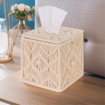 Tissue Box Cover Square Open-Bottom Tissue Box Holder Boho Decor Tissue Organizer Bohemian Handmade Woven Tissue Cube Box for Bathroom Bedroom Dresser Living Room Office Dorm, beige Kemu |Fashion Home Kitchen Beauty