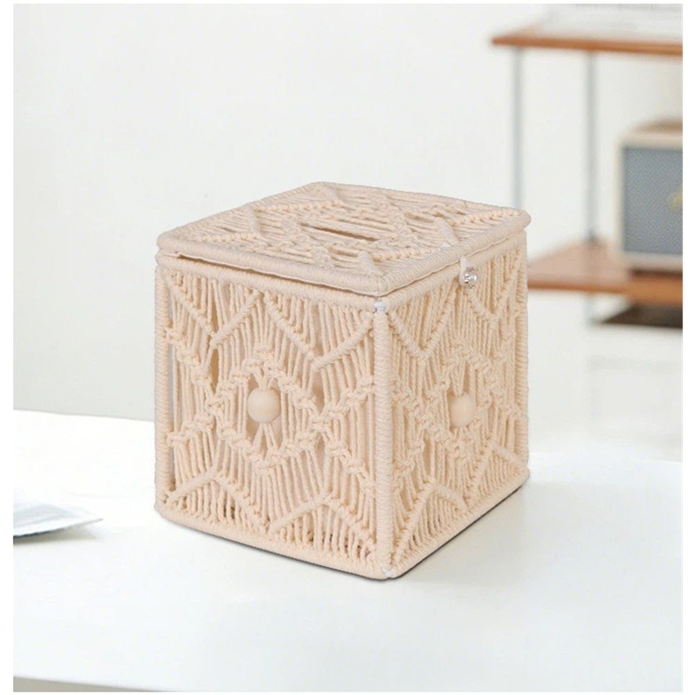 Tissue Box Cover Square Open-Bottom Tissue Box Holder Boho Decor Tissue Organizer Bohemian Handmade Woven Tissue Cube Box for Bathroom Bedroom Dresser Living Room Office Dorm, beige Kemu |Fashion Home Kitchen Beauty