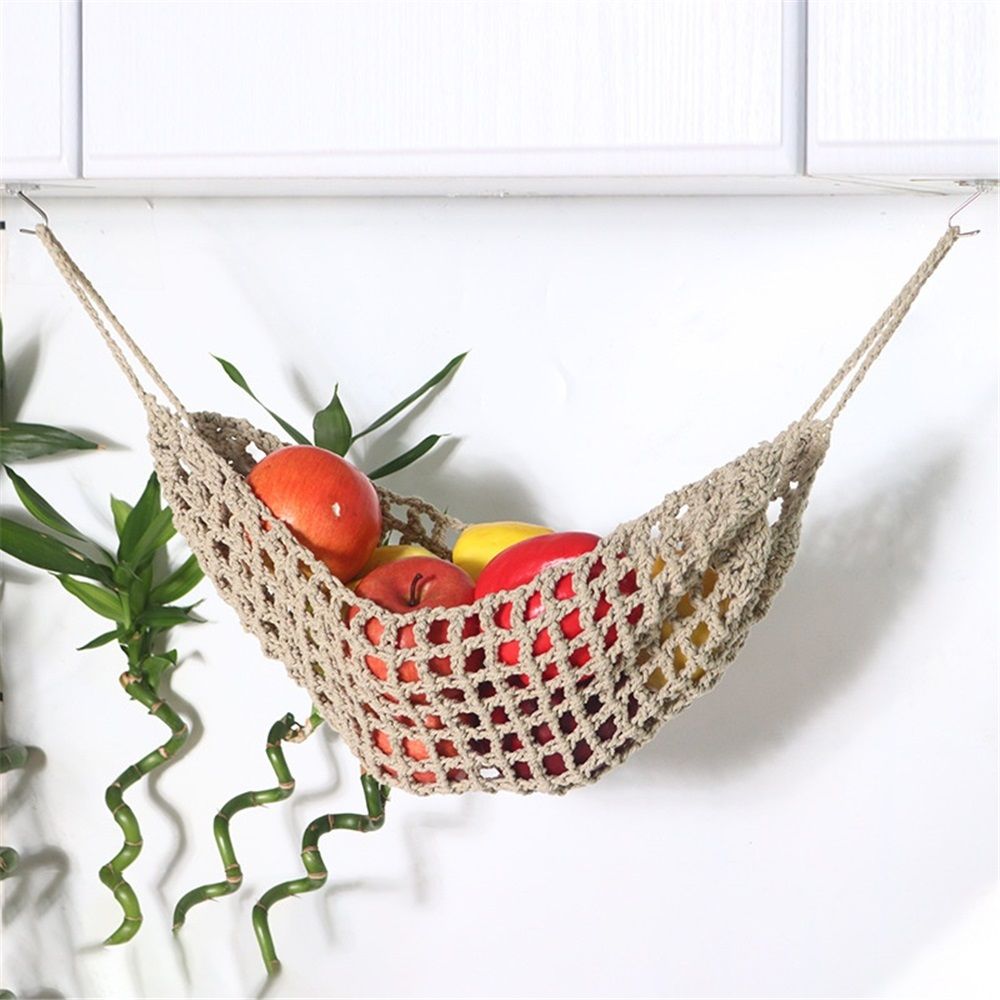 Hanging Fruit Hammock Under Cabinet - Cotton Basket Storage for Produce, Banana - Boho Kitchen Decor for More Counter Space at Home Boat Camper RV（only bag） Kemu |Fashion Home Kitchen Beauty
