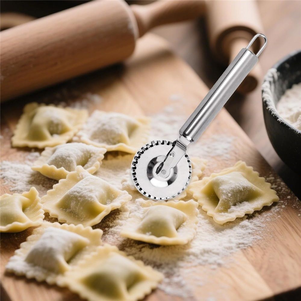 Ravioli Cutter with Stainless Steel Wheel, Ideal for Cutting, Sealing, and Crimping Pasta, Dough, pierogi and dumplings, multi pastry cutter, pastry cutter crimper Kemu |Fashion Home Kitchen Beauty