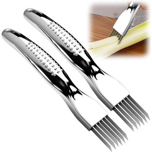 2 pack Shred Silk The Knife, Green Onion Cutter Stainless Steel Chopped Kitchen Slicing Tool Cutter for Vegetables Onion Garlic, Multifunctional Kitchen Food Vegetable Cutter Kemu |Fashion Home Kitchen Beauty