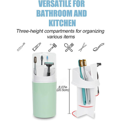 Tall Electric Toothbrush Holder with Cover, Bathroom Caddy Fits Adults Electric Toothbrushes, Toothpaste, Wall Mount or Countertop Organizer with Removable Dividers, 4 Slots (Green,only the box) Kemu |Fashion Home Kitchen Beauty