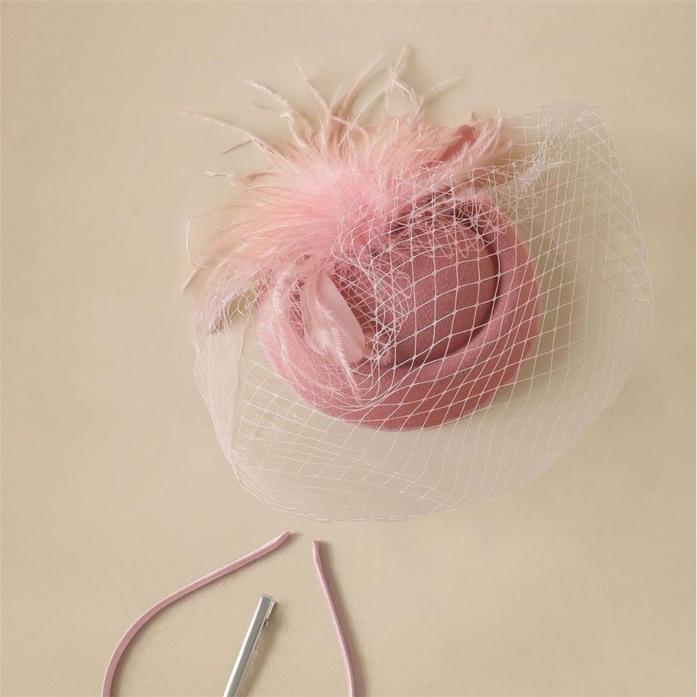 Fascinator Hat Veil Feather Fascinator Tea Party Bridal Wedding Veil Retro Hat Hats for Women（nude pink） Kemu |Fashion Home Kitchen Beauty