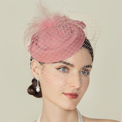 Fascinator Hat Veil Feather Fascinator Tea Party Bridal Wedding Veil Retro Hat Hats for Women（nude pink） Kemu |Fashion Home Kitchen Beauty