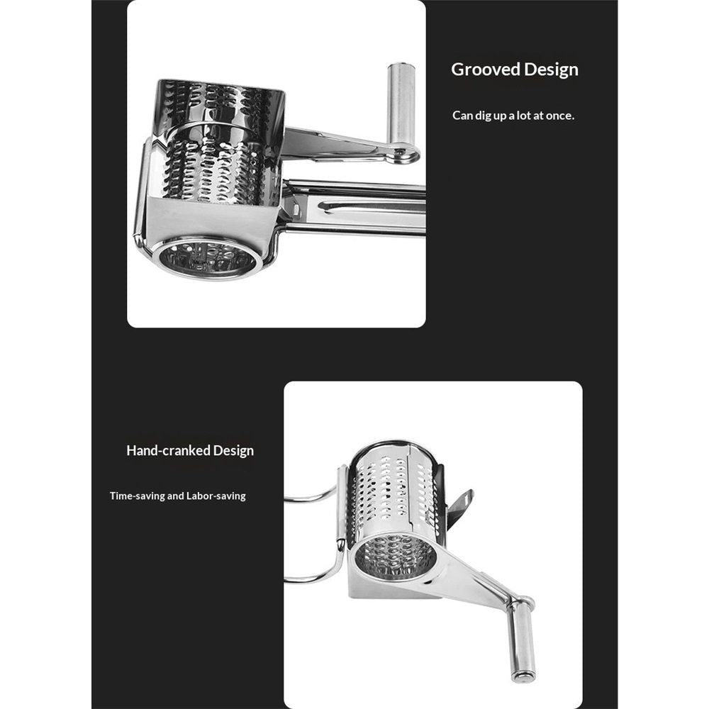 Rotary Cheese Grater Stainless Steel Handheld Rotary Parmesan Grater Cheese Cutter Slicer Shredder with 4 Stainless Drum for Grating Hard Chocolate Nuts Kitchen Tool