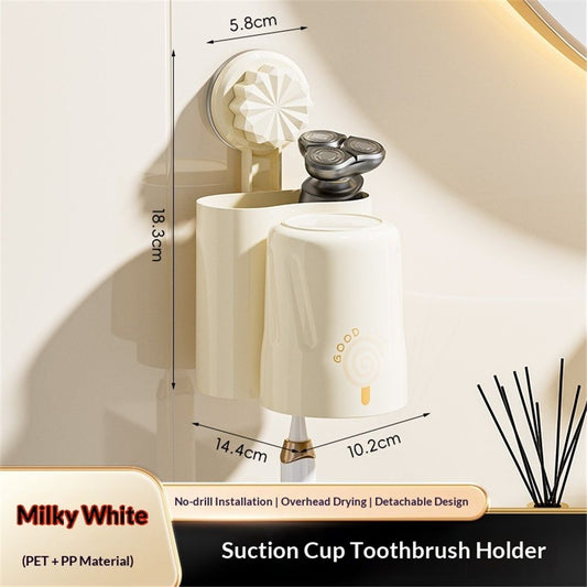 Wall-Mounted Toothbrush and Toothpaste Holder - Self-Draining Design, Easy Installation, Space-Saving, milky white (Single - One Normal Cup) Kemu |Fashion Home Kitchen Beauty