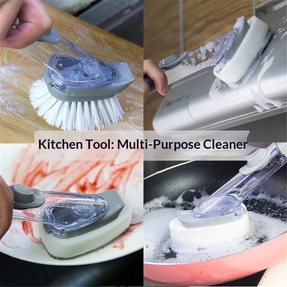 Soap Dispensing Dish Brush Storage Set, Kitchen Brush for Pot Pan Sink Cleaning, Pot Washing Sponge Lazy Cleaner Household