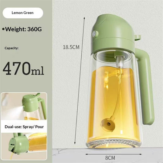 2 in 1 Glass Oil Sprayer & Dispenser, Premium Olive Oil Dispenser Bottle for Kitchen, Food-grade Oil Spray Bottle for Cooking, Air Fryer, Frying, BBQ (Green-470ml) Kemu |Fashion Home Kitchen Beauty
