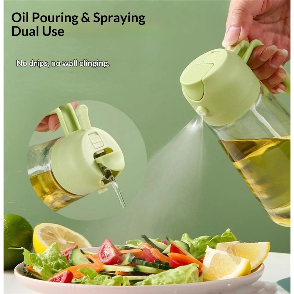 2 in 1 Glass Oil Sprayer & Dispenser, Premium Olive Oil Dispenser Bottle for Kitchen, Food-grade Oil Spray Bottle for Cooking, Air Fryer, Frying, BBQ (Green-470ml) Kemu |Fashion Home Kitchen Beauty