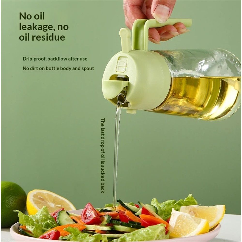 2 in 1 Glass Oil Sprayer & Dispenser, Premium Olive Oil Dispenser Bottle for Kitchen, Food-grade Oil Spray Bottle for Cooking, Air Fryer, Frying, BBQ (Green-470ml) Kemu |Fashion Home Kitchen Beauty