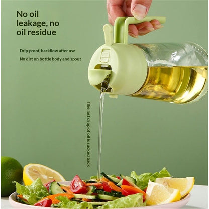 2 in 1 Glass Oil Sprayer & Dispenser, Premium Olive Oil Dispenser Bottle for Kitchen, Food-grade Oil Spray Bottle for Cooking, Air Fryer, Frying, BBQ (Green-470ml) Kemu |Fashion Home Kitchen Beauty