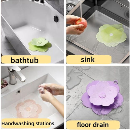2 pack PVC Bathtub Drain Cover/Strainer - Dual Use Tub Stopper & Floor Drain Protector - Flower Shape Hair Catcher (Green) Kemu |Fashion Home Kitchen Beauty