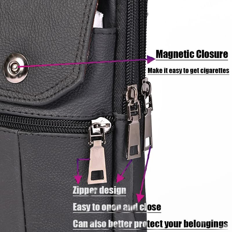 Black genuine Leather Men’s Crossbody Waist Bag, Multifunctional Belt Pouch, Portable Outdoor Phone & ID Card Holder, Casual Fanny Pack for Daily‑use
