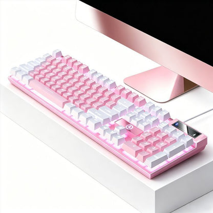 104 Keys Wired Keyboard Pink And White Kemu |Fashion Home Kitchen Beauty