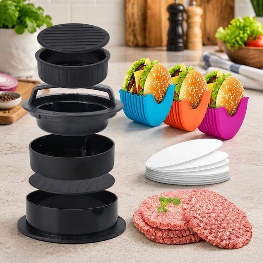 Hamburger Patty Press with 100 Pcs Silicone Paper & 3 Burger Clips Kemu |Fashion Home Kitchen Beauty