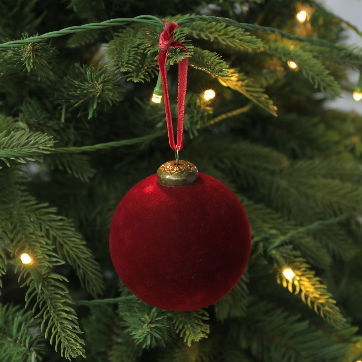 24pk Flocked Xmas Baubles Metal Cap, Dark Brown 6cm