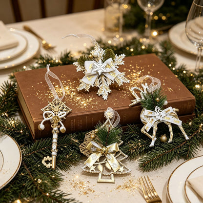 3pk White Gold Vintage Xmas Tree Hanging Ornament Kemu |Fashion Home Kitchen Beauty