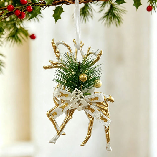 1pk White Gold Vintage Reindeer Xmas Bauble Kemu |Fashion Home Kitchen Beauty