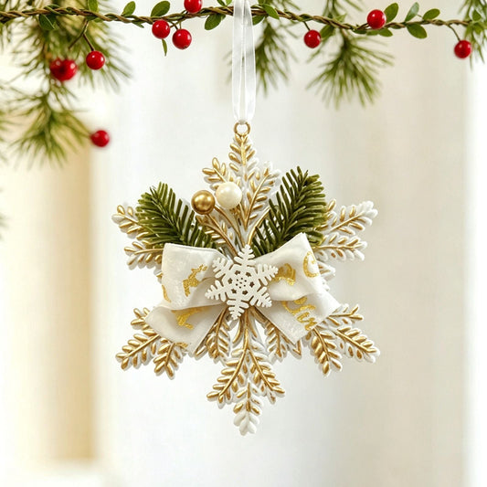 3pk White Gold Vintage Snowflake Xmas Hanging Decor Kemu |Fashion Home Kitchen Beauty